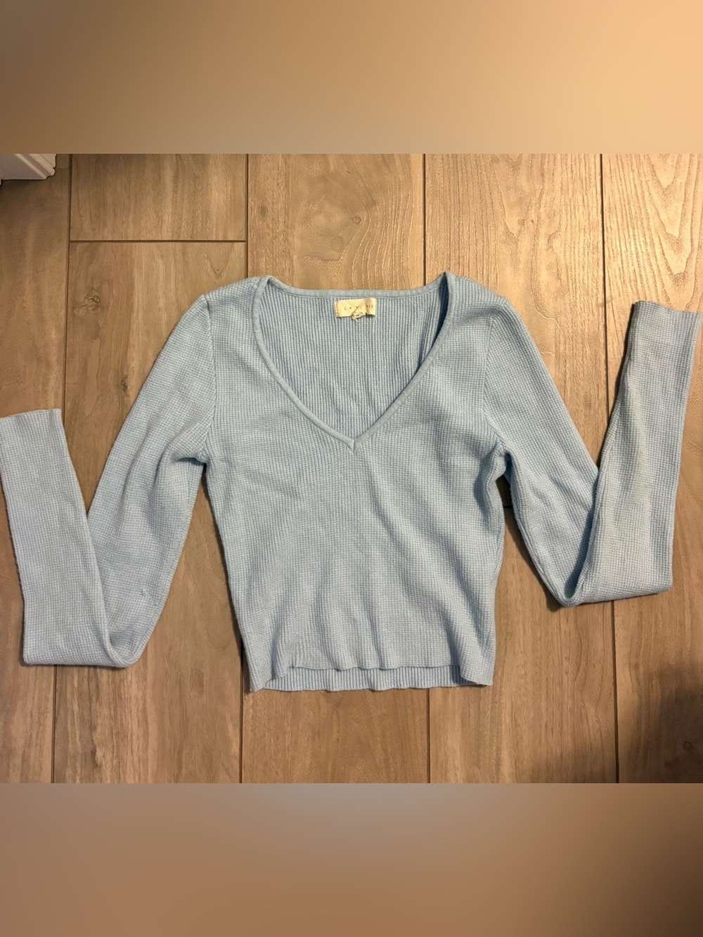 La Hearts Light Blue V-Neck Ribbed top